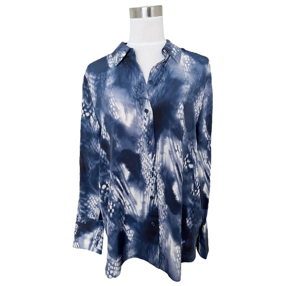 COS Silk Long Sleeve Button Up Shirt Blouse Printed Blue White Small NWT 8 - Picture 3 of 14